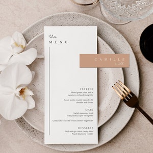 Minimal Modern Wedding Menu Template Canva, Wedding Menu Template, Printable Wedding Menu, Boho Wedding Menu, INSTANT DOWNLOAD - &quot;Valencia&quot;