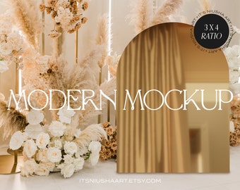 Hochzeitsschild Mockup Acryl Gold, 3x4 Anteil, Boho Hochzeit, Sommer, Sitzplan Mockup, Geburtstag Staffelei Zeichen, PSD und JPG Bild