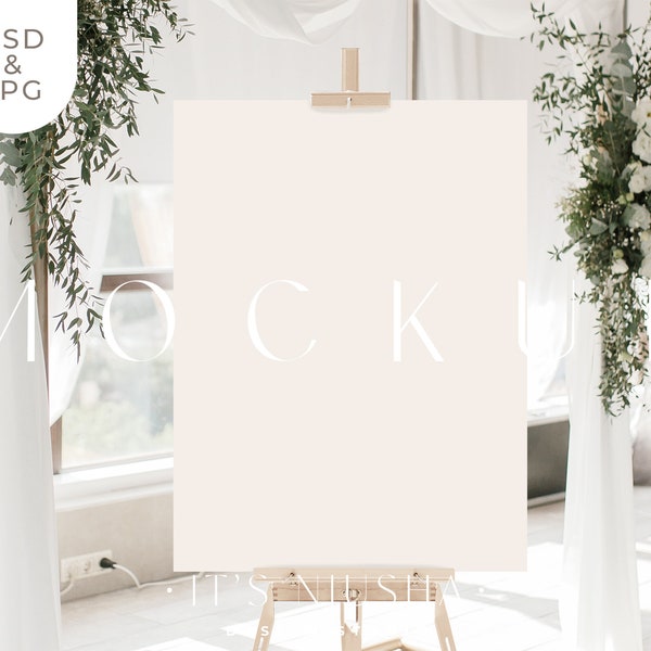 Welcome Sign Mockup Elegant Boho, 3x4 Proportion, Boho Wedding, Summer, Seating Chart Mockup, Birthday Easel Sign, PSD and JPG Image