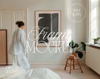 Bedroom Frame Mockup, Scandi Interior, DIN Ratio (PSD, JPG)