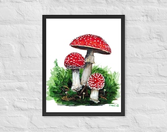 Red Amanita Mushrooms Framed Art Print
