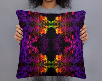 Neon Rainbow Honeycomb Throw Pillow