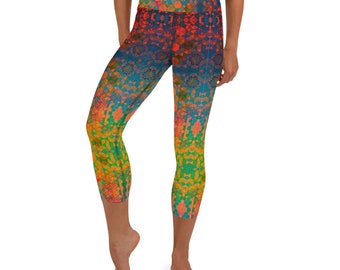 Bright Rainbow Honeycomb Yoga Capri Leggings