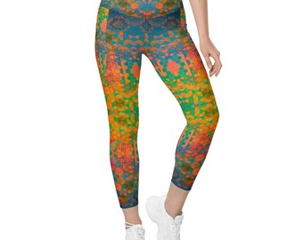 Bright Rainbow Honeycomb Leggings WITH POCKETS