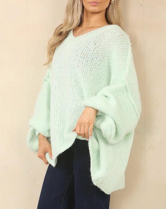 Pull oversize à col en V en grosse maille couleurs France