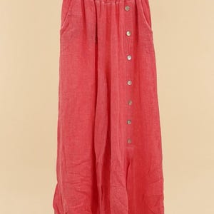 Wijde pijpen koraal-linnenmix: Italiaanse zomerbroek