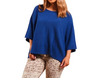 Dark blue dropped shoulder relaxed fit ultra soft short sleeve jumper