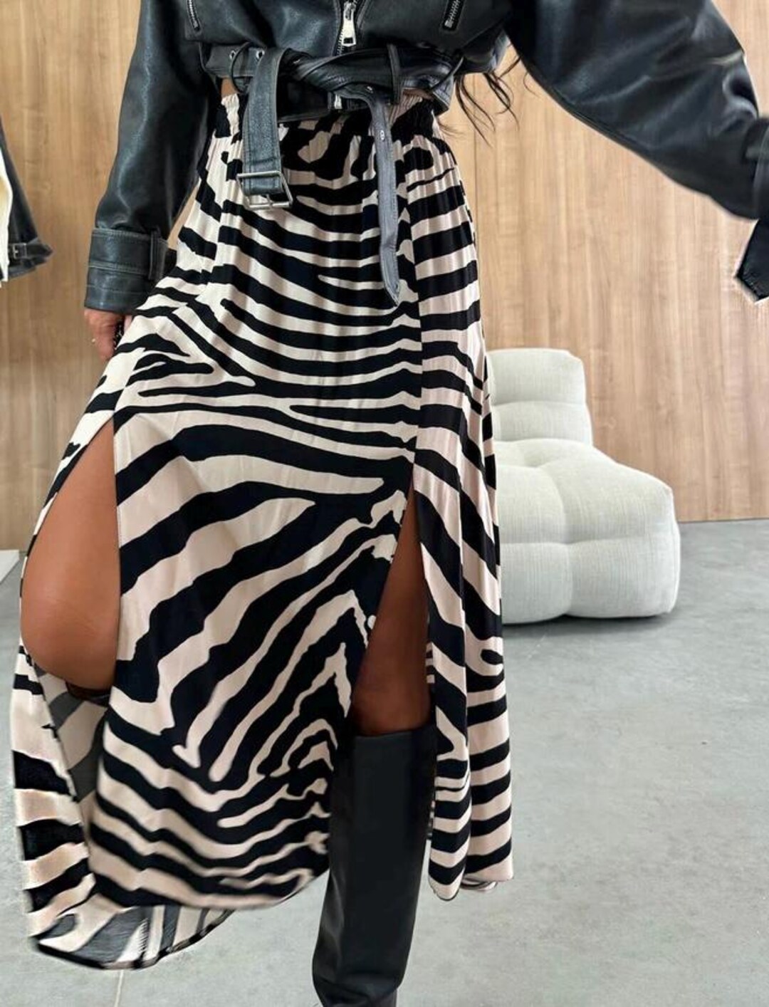 FULL SKIRT WITH GATHERED FRONT PANEL ZEBRA ZONE