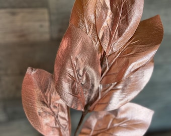 Glossy Magnolia Leaf Spray: Rose Gold Floral Craft (55cm)