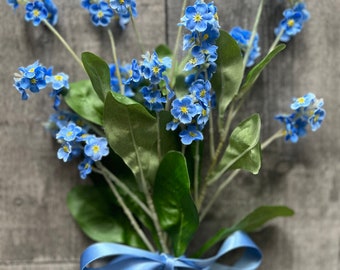 ORDINE PRESTABILITO ! Disponibile per la spedizione il 20 aprile! Mazzo di 3 fiori di seta blu Non ti scordar di me, fiori di seta, decorazione della casa, fiore per vaso