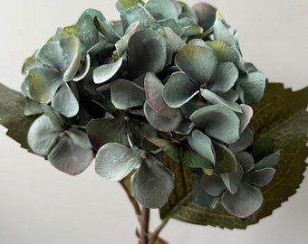 Blue Autumn Hydrangea Stem, Vintage Teal Artificial Flower