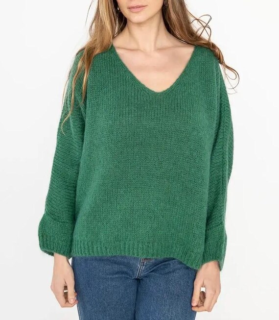 Farben erhältlich, übergroßer Mohair-Pullover mit V-Ausschnitt