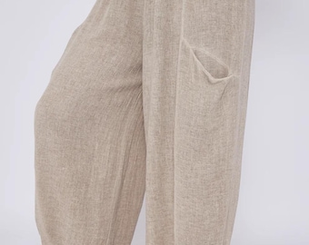 Baggy linen trousers front pockets - beige
