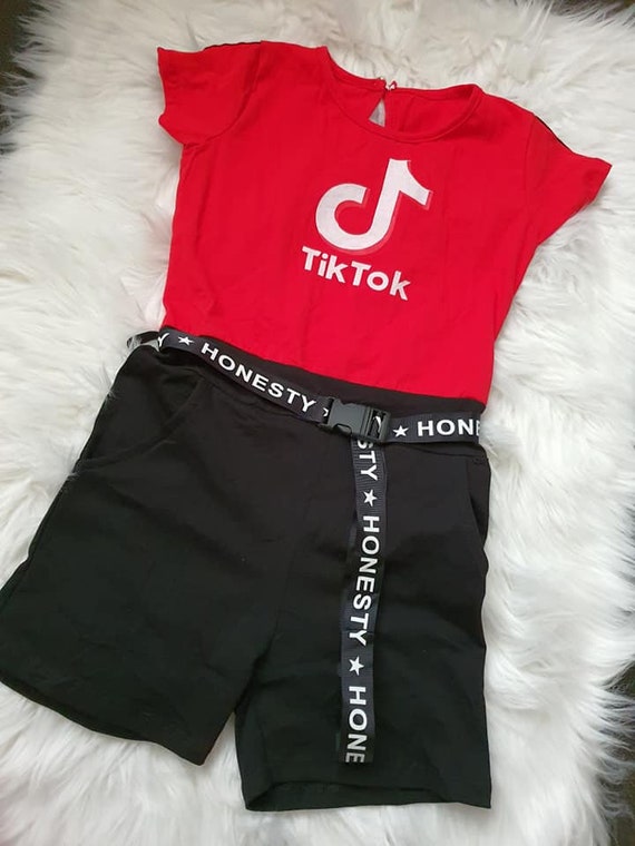 Red or Pink Tik Tok Jumpsuit With Belt Etsy