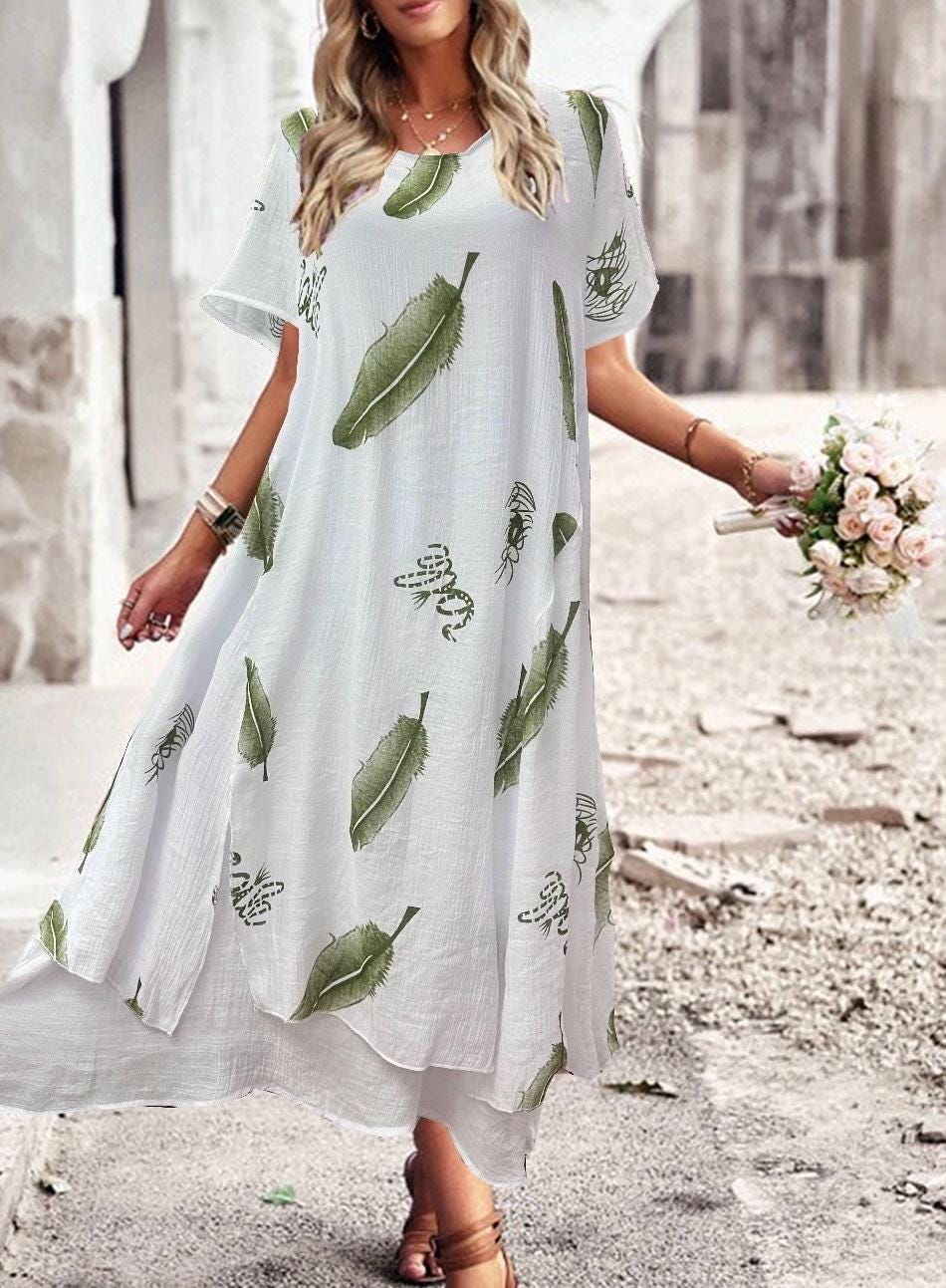 ● 8 SECONDS ● Patterned Dress Khaki 70s Green Tan Stripe Floral Cotton Maxi Dress with Shawl