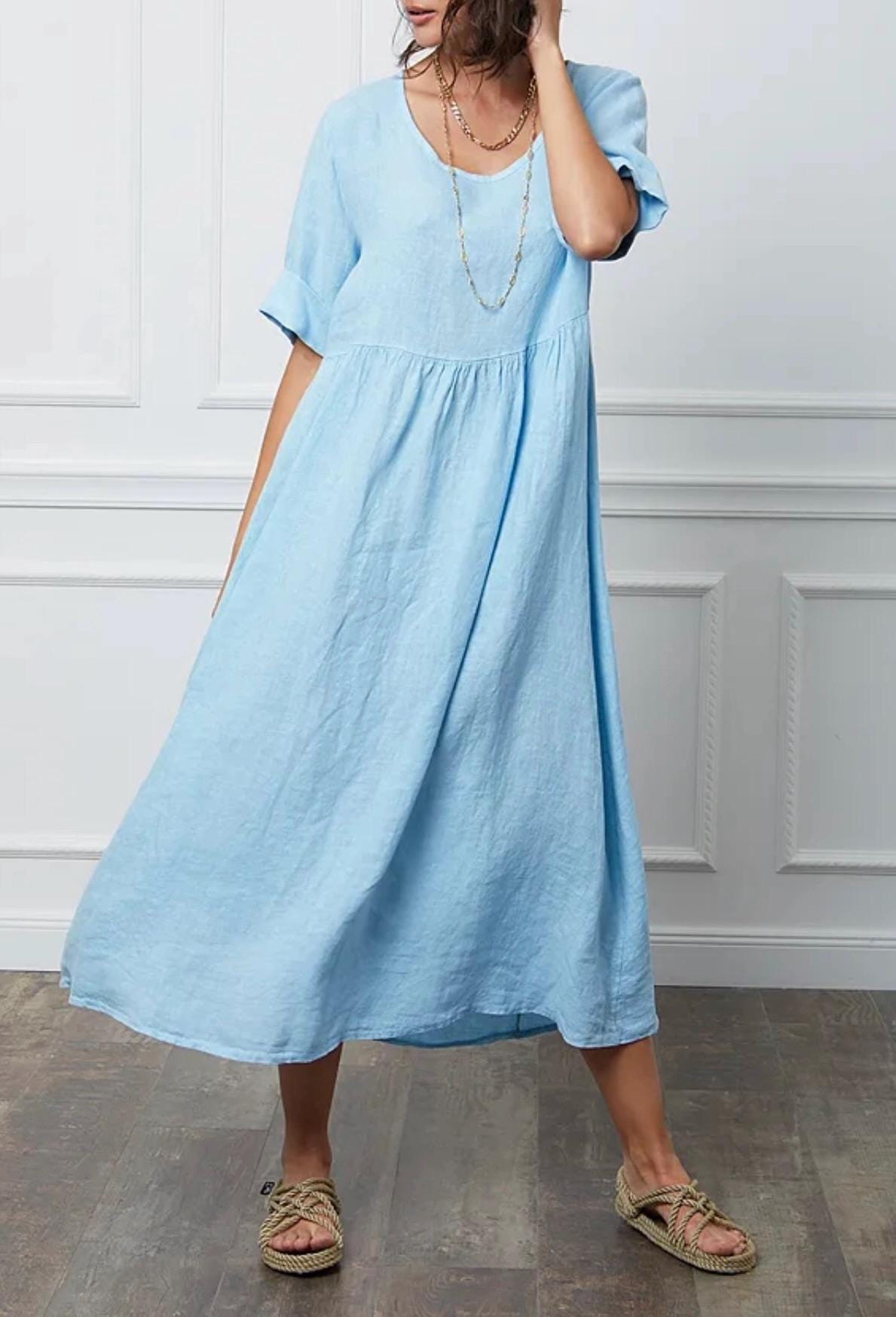 Linen Maxi Dress, Made in Italy - Sky Blue - Etsy