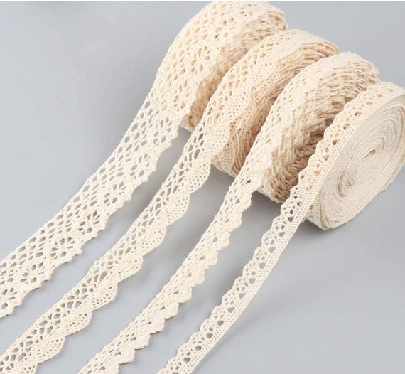 Vintage Lace Ribbon Beige Lace Ribbon Cotton Decorative Ribbon Lace  Trimming for Sewing Crafts Wedding Decoration Gift Box 