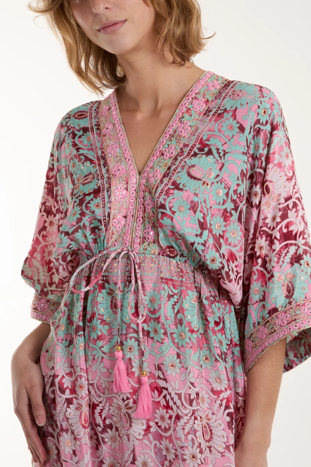 Porto Summer Strik Flower Dress - Sage/Pink main image 0