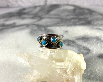 Turquoise ring, 925 sterling silver Turquoise rings, Turquoise two tone ring, Turquoise jewellery, gemstone jewelry, natural Turquoise ring