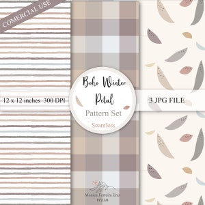 Boho Winter Petal Digital Pattern Set / Imprimable/Papier numérique/Dessiné à la main/Téléchargement instantané/Utilisation commerciale/Scrapbooking/Seamless