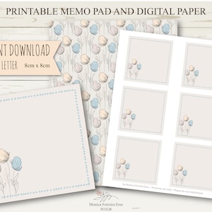 3 fiori stampabili Memo Pad e carta digitale /Memo sheet/Memo Pad /Disegnato a mano/ Nota adesiva /Download istantaneo/Stampabile/Scrapbooking