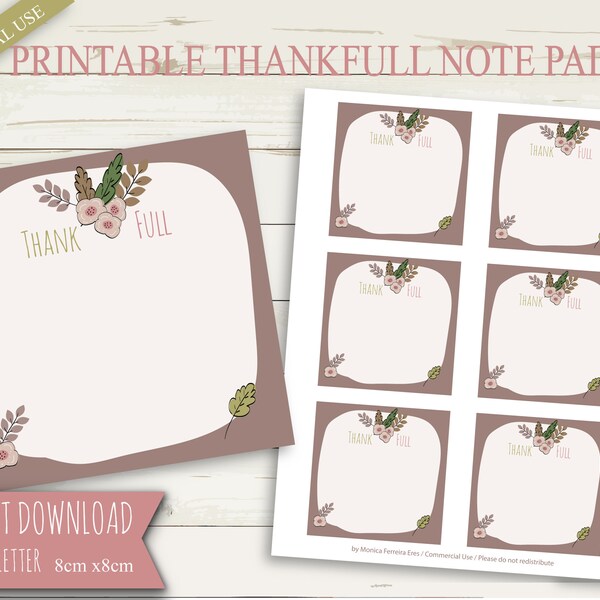 Fall Thankfull Note Pad /Printable/ Memo Pad /Hand Drawn/ Sticky Note /Instant Download
