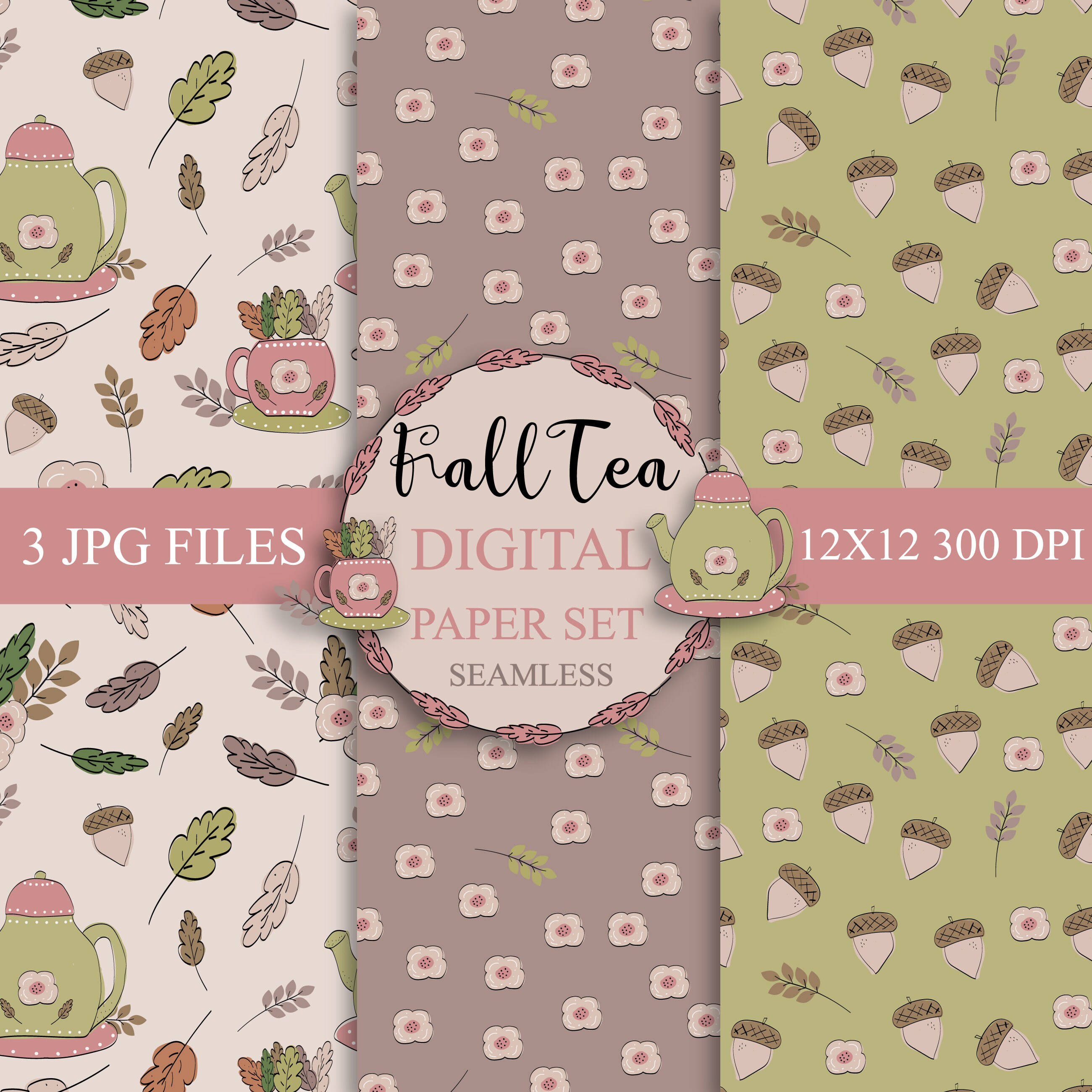 Fall Tea Digital Paper Set/Digital Paper/Printable/Hand Drawn/Digital ...