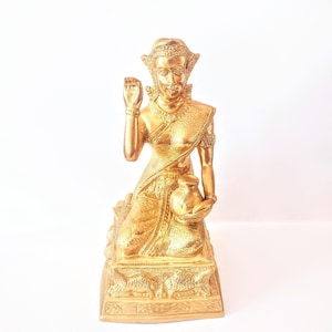 Vintage Hand Carved Brass Goddess Statue - Gold Goddess - Altar Goddess - Divine Mother Sculpture - Feminine Divinity - Spiritual Decor