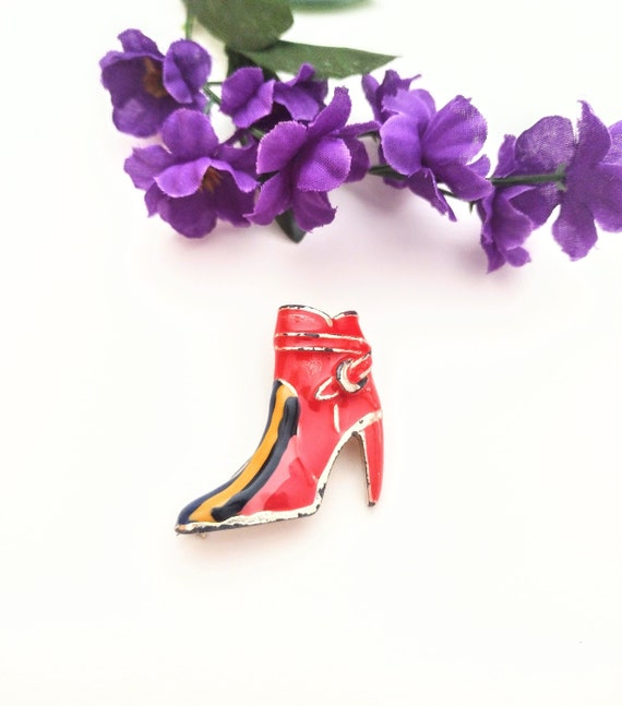 Vintage High Heel Brooch Avant Garde Style | Red … - image 1