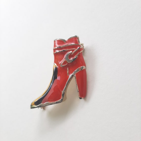 Vintage High Heel Brooch Avant Garde Style | Red … - image 4