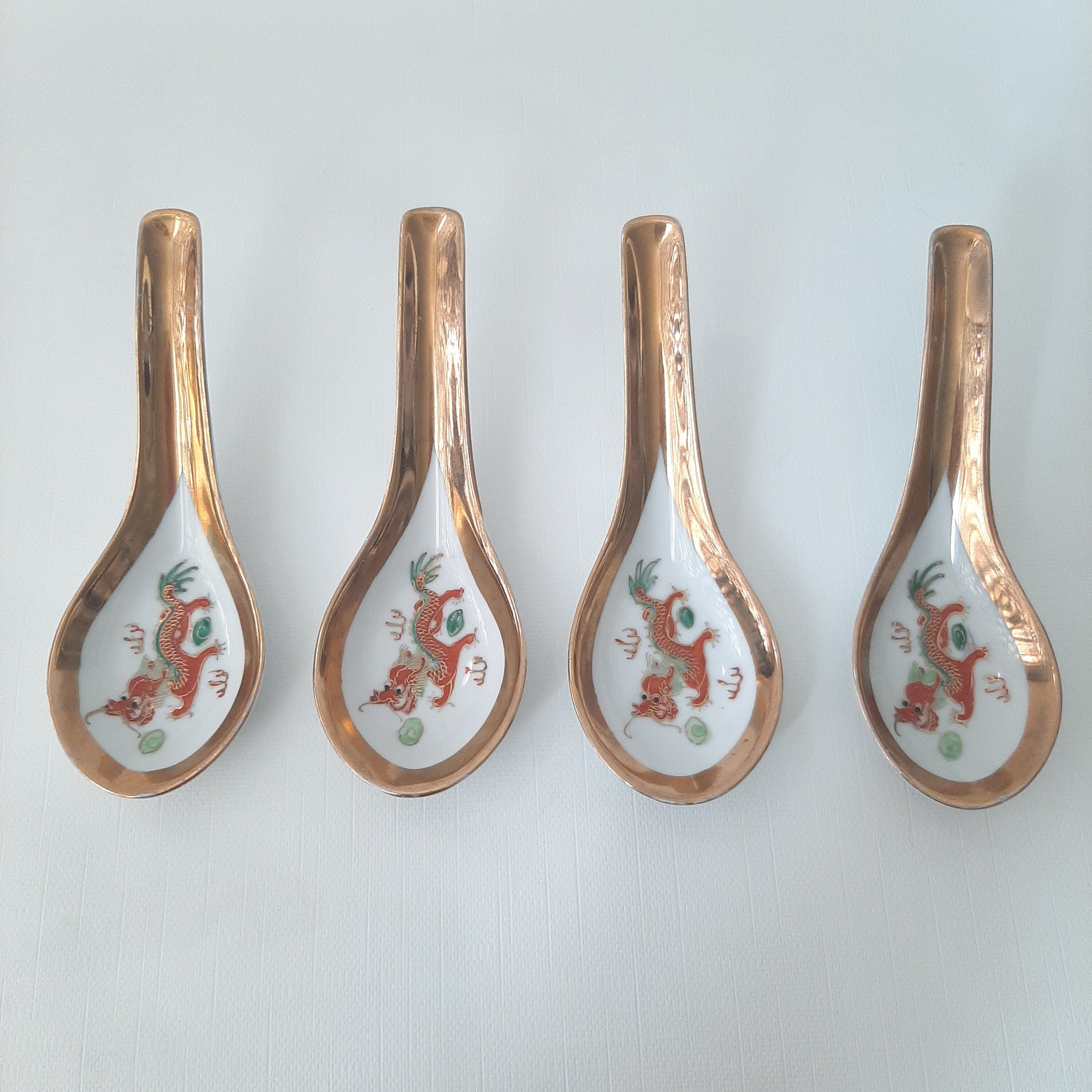 Vintage Chinese Porcelain Soup Spoons Set Of 4 Kitchen Etsy