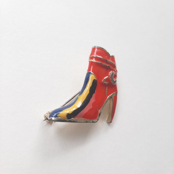 Vintage High Heel Brooch Avant Garde Style | Red … - image 3