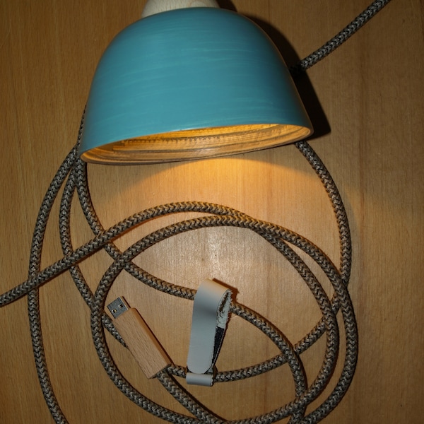 HYGGE-Licht Bambus-Türkis USB-Hängeleuchte (Campervan/Balkon/Terrasse/Zelt)