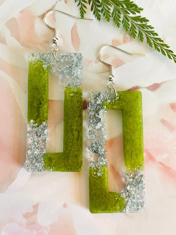Boucles D'oreilles Clips Rétro Rectangle En Résine Colorée - Bijou Vintage, Bon état