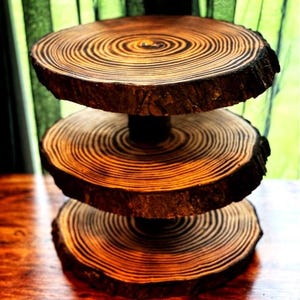 Hand-Burnt 3-Tier Pine Cupcake Stand — Rustic Wedding Dessert Tower, DIY Assembly, Holds 20-25 Cupcakes, Natural Wood Decor