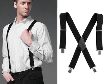 50MM Adjustable Grid Plain Mens Braces Suspenders Heavy Duty Trouser Elastic UK