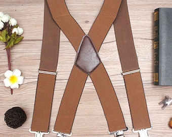 Coffee Braces Strap 50mm Wide Heavy Duty Suspenders Adjustable Unisex, wedding suspenders, Adult suspenders, grooms braces