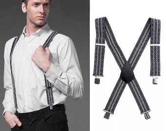 50MM Adjustable  Suspenders Heavy Duty Trouser Elastic, Y Shape Adjustable Heavy Duty Elastic Braces - UK