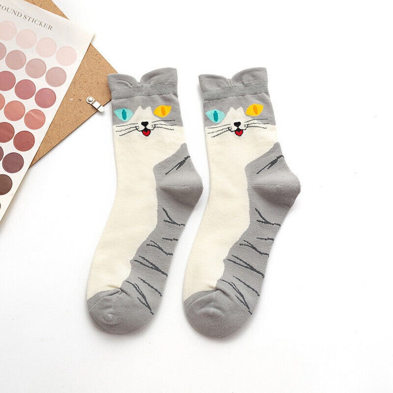 Cat Socks Cotton - Novelty Ladies Socks, 4 Pairs (Size 4-7) image 5