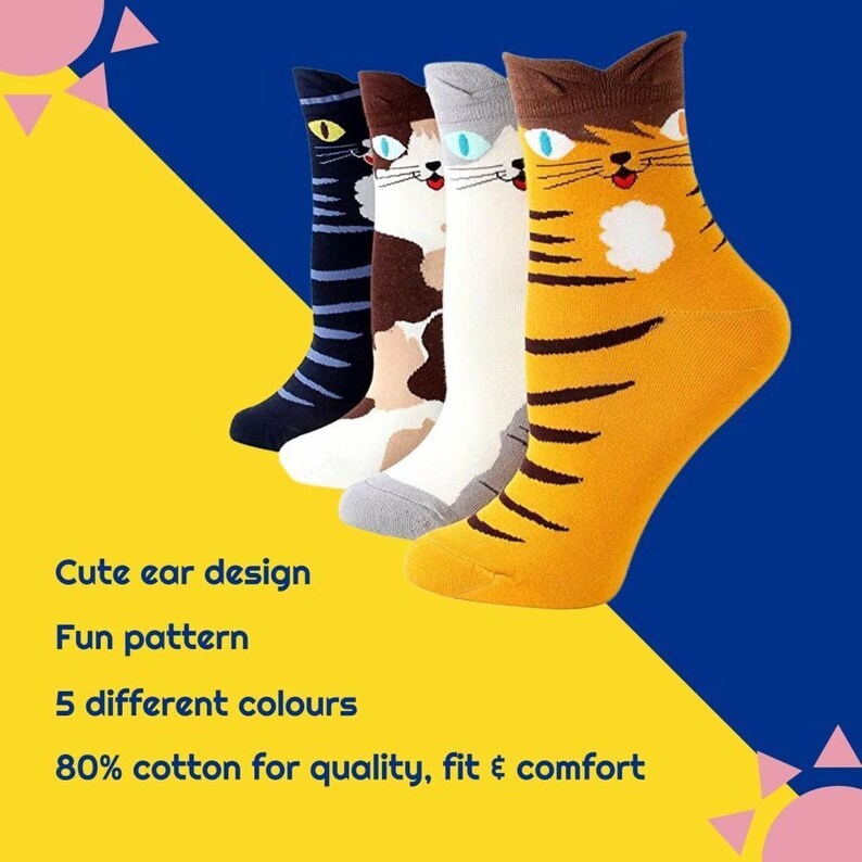 Cat Socks Cotton - Novelty Ladies Socks, 4 Pairs (Size 4-7) image 9