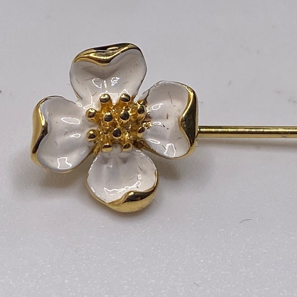 Vintage 1960s Trifari gold-tone and white enamel dogwood stickpin