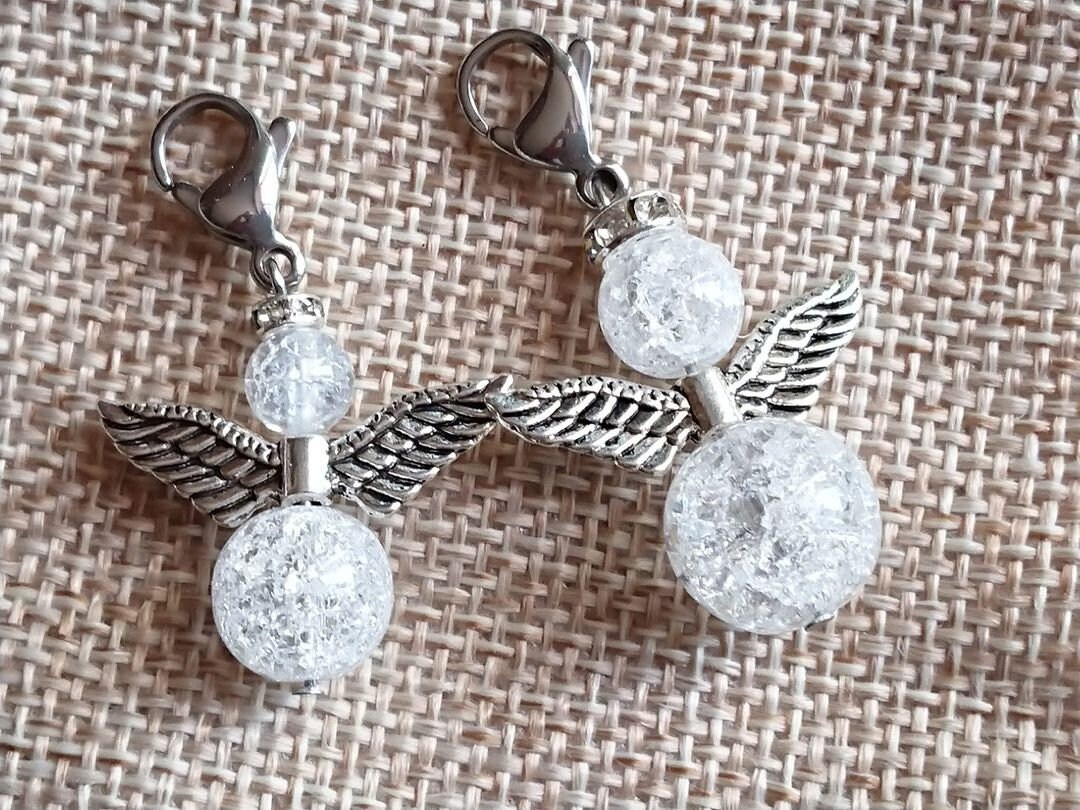 Pendentif Ange Gardien en Cristal de Roche Craquelé Purifié et Magnétisé Pour Animaux Compagnie & Hu