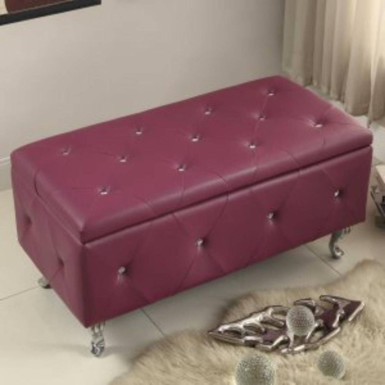 Purple Storage Ottoman Leather Ottoman Trunk Bedroom Bench Etsy