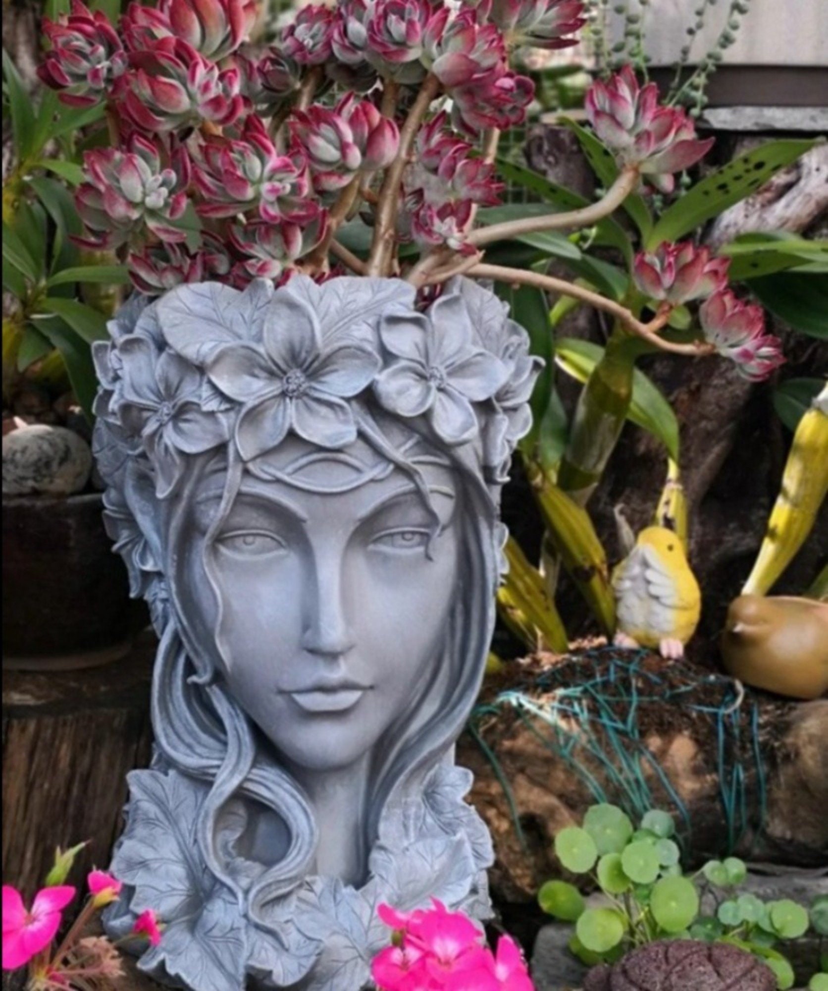Woman Face Planter Feminine Head Plant Pot Resin Floral Etsy