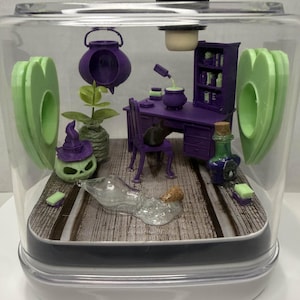 Witch Office Glow Spider Enclosure | Purple 5x5x5 Jumping Spider Habitat