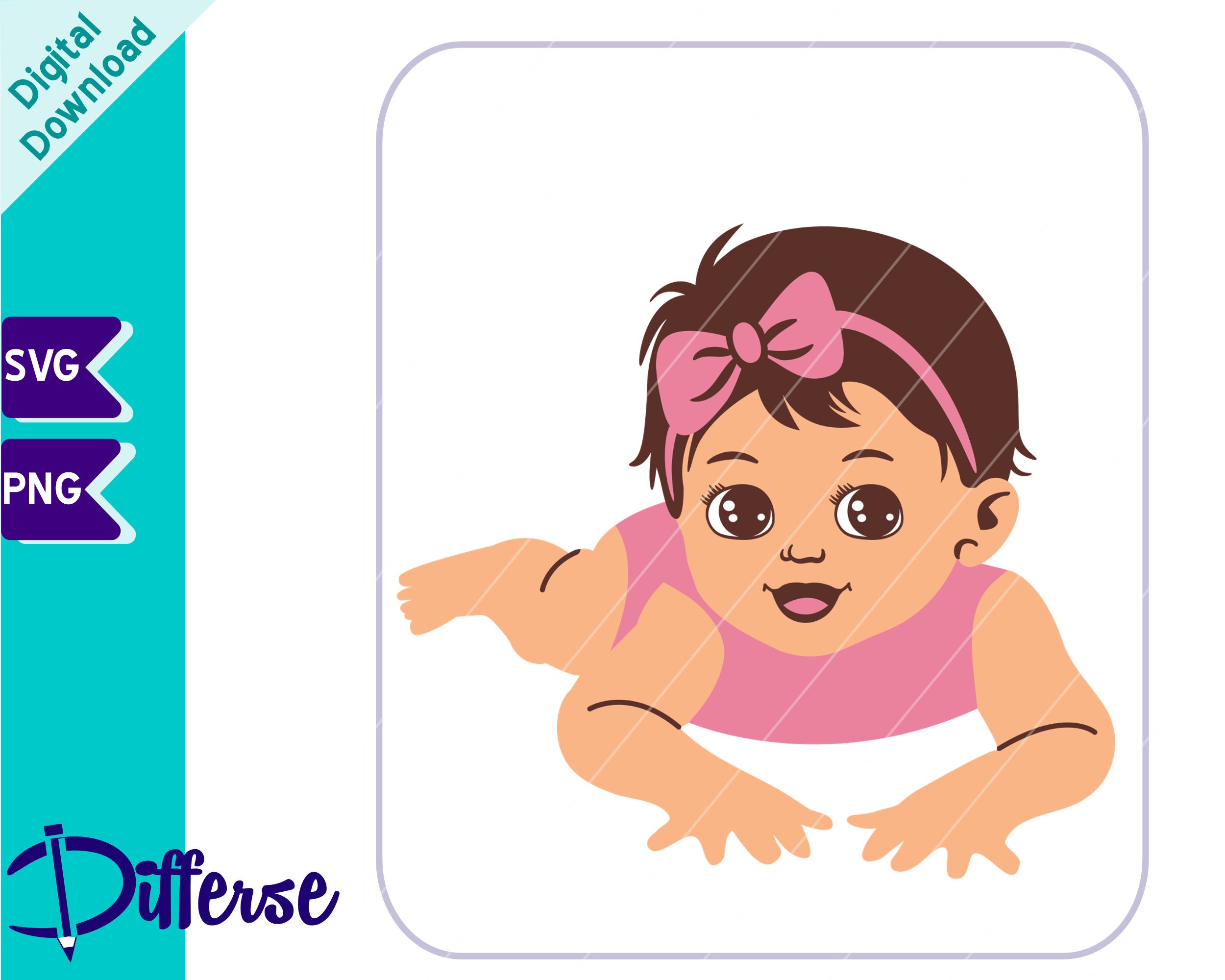 Adorable Baby Girl With Ribbon SVG Cut File & PNG Baby - Etsy