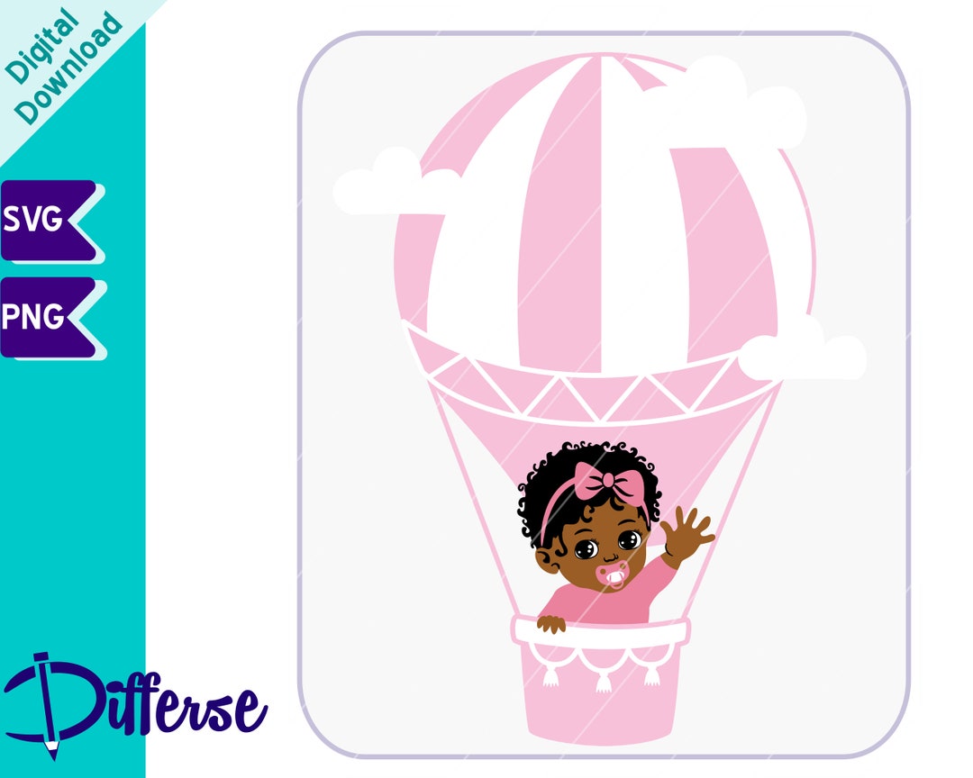 Black Baby in Hot Air Balloon SVG | SVG Cut File & PNG | Girl Baby ...