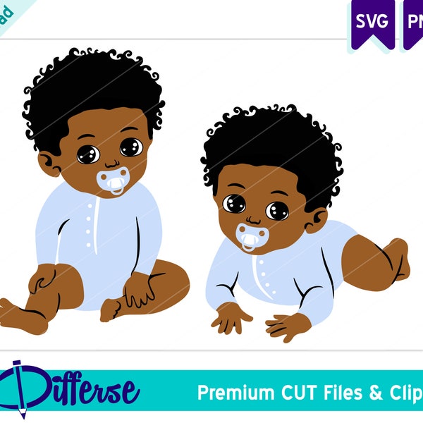 African American Baby Twin Boys SVG | SVG Cut File & PNG | Twin Brothers svg | Baby Boy png | Newborn svg | Twins svg | Black Twins svg