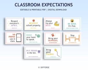 Editable Classroom Rules | Gen Z Alpha Slang Classroom Expectations Posters, Funny Classroom Rules, Printable Classroom Decor, Hashtag Rules
