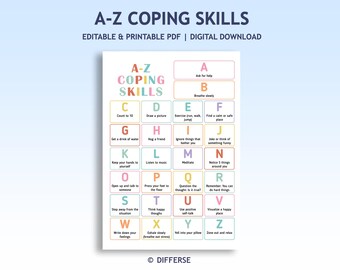 A-Z Coping Skills Poster | Kids Calm Down Choices | Editable Coping Strategies | Anger Management | Anxiety Relief | Calm Down Corner